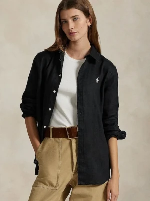 Polo Ralph Lauren koszula lniana kolor czarny relaxed z kołnierzykiem klasycznym 211970730