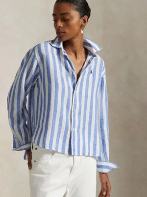 Polo Ralph Lauren koszula lniana kolor niebieski relaxed z kołnierzykiem klasycznym 211935130
