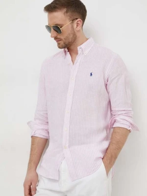 Polo Ralph Lauren koszula lniana kolor różowy regular z kołnierzykiem button-down 710873446