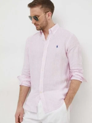 Polo Ralph Lauren koszula lniana kolor różowy regular z kołnierzykiem button-down 710873446