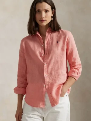 Polo Ralph Lauren koszula lniana kolor różowy regular z kołnierzykiem klasycznym 211970730