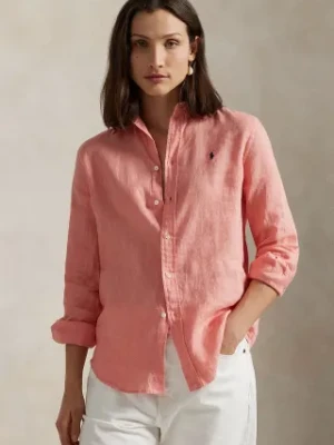 Polo Ralph Lauren koszula lniana kolor różowy regular z kołnierzykiem klasycznym 211970730