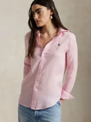 Polo Ralph Lauren koszula lniana kolor różowy regular z kołnierzykiem klasycznym 211970730