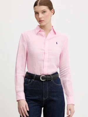Polo Ralph Lauren koszula lniana kolor różowy relaxed z kołnierzykiem klasycznym 211970730