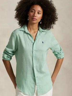 Polo Ralph Lauren koszula lniana kolor zielony regular z kołnierzykiem klasycznym 211970730