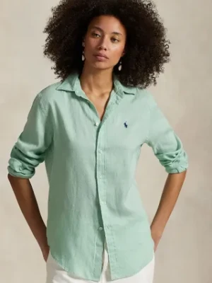 Polo Ralph Lauren koszula lniana kolor zielony regular z kołnierzykiem klasycznym 211970730