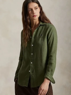 Polo Ralph Lauren koszula lniana kolor zielony relaxed z kołnierzykiem klasycznym 211970730