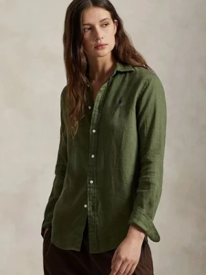 Polo Ralph Lauren koszula lniana kolor zielony relaxed z kołnierzykiem klasycznym 211970730