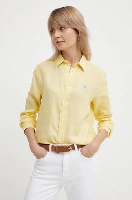 Polo Ralph Lauren koszula lniana kolor żółty regular z kołnierzykiem klasycznym