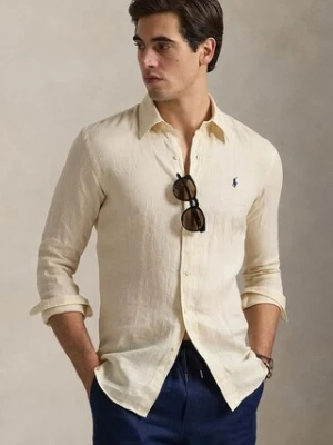 Polo Ralph Lauren koszula lniana Long Sleeve Sport Shirt kolor beżowy regular z kołnierzykiem klasycznym 710966294