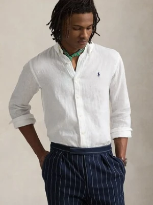Polo Ralph Lauren koszula lniana Long Sleeve Sport Shirt kolor biały regular z kołnierzykiem klasycznym 710966294
