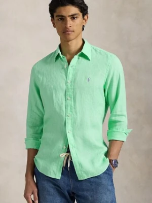 Polo Ralph Lauren koszula lniana Long Sleeve Sport Shirt kolor granatowy regular z kołnierzykiem klasycznym 710966294