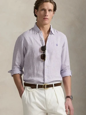 Polo Ralph Lauren koszula lniana męska kolor fioletowy regular z kołnierzykiem button-down 710968973