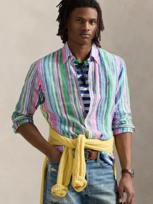 Polo Ralph Lauren koszula lniana męska kolor zielony regular z kołnierzykiem button-down 710968973