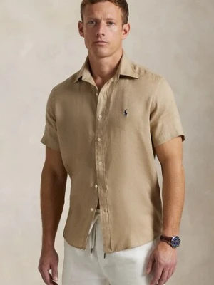 Polo Ralph Lauren koszula lniana Sport Shirt kolor beżowy regular z kołnierzykiem button-down 710968912