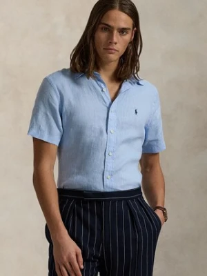 Polo Ralph Lauren koszula lniana Sport Shirt kolor niebieski regular z kołnierzykiem button-down 710968912