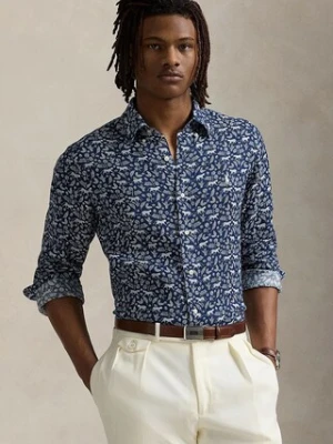 Polo Ralph Lauren koszula lniana Sport Shirt kolor niebieski regular z kołnierzykiem klasycznym 710968911