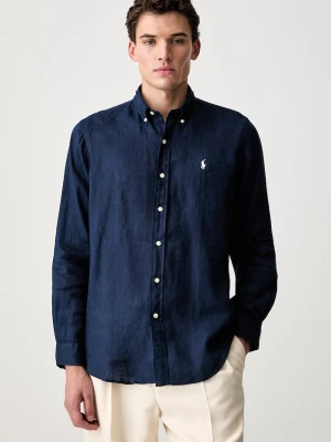 Polo Ralph Lauren koszula męska lniana Long Sleeve Sport Shirt granatowy