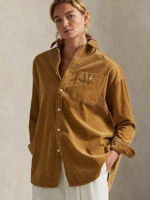 Polo Ralph Lauren koszula sztruksowa damska kolor beżowy relaxed z kołnierzykiem klasycznym 211971525