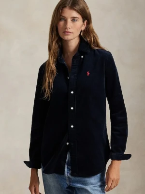 Polo Ralph Lauren koszula sztruksowa damska kolor granatowy regular z kołnierzykiem klasycznym 211971526