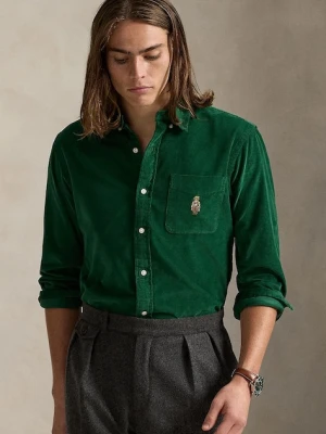 Polo Ralph Lauren koszula sztruksowa męska kolor zielony slim z kołnierzykiem button-down 710P00519