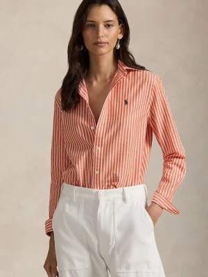 Polo Ralph Lauren koszula z dodatkiem lnu damska kolor pomarańczowy regular z kołnierzykiem klasycznym 211971514