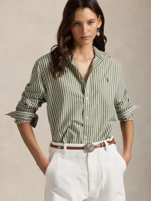Polo Ralph Lauren koszula z dodatkiem lnu damska kolor zielony regular z kołnierzykiem klasycznym 211971514