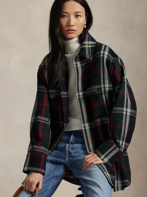 Polo Ralph Lauren koszula z dodatkiem wełny Woven Sport damska kolor zielony relaxed z kołnierzykiem klasycznym 211971524