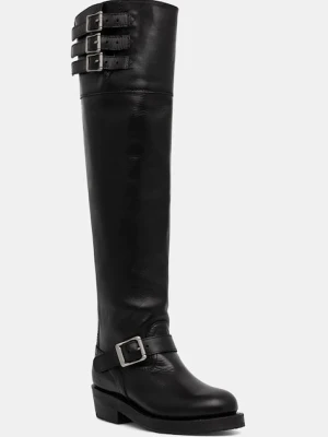 Polo Ralph Lauren kozaki skórzane Biker Boot damskie kolor czarny na płaskim obcasie 818973063001