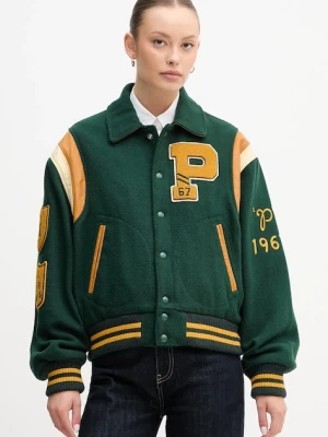 Polo Ralph Lauren kurtka z dodatkiem wełny kolor zielony przejściowa 211971014