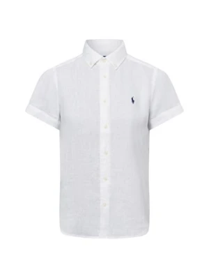 Polo Ralph Lauren Lniana bluzka damska z krótkim rękawem Kobiety len biały jednolity,