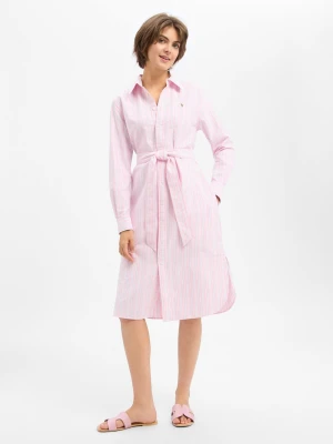 Polo Ralph Lauren Lniana sukienka damska Kobiety Bawełna różowy w paski,