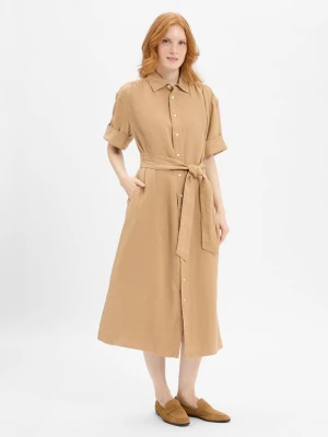 Polo Ralph Lauren Lniana sukienka damska Kobiety len beżowy|brązowy jednolity,