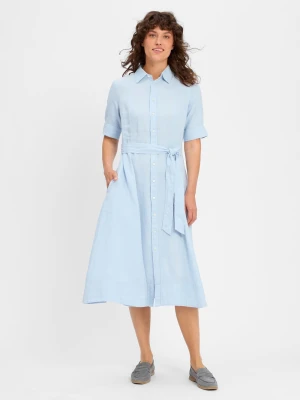 Polo Ralph Lauren Lniana sukienka damska Kobiety len niebieski jednolity,