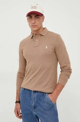 Polo Ralph Lauren longsleeve bawełniany kolor brązowy melanżowy