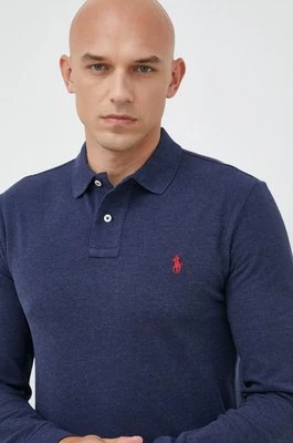 Polo Ralph Lauren longsleeve bawełniany kolor granatowy gładki