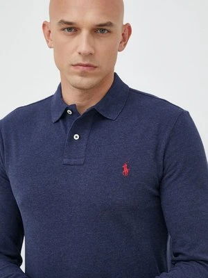 Polo Ralph Lauren longsleeve bawełniany kolor granatowy gładki