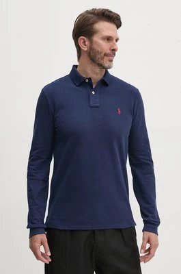 Polo Ralph Lauren longsleeve bawełniany kolor niebieski gładki