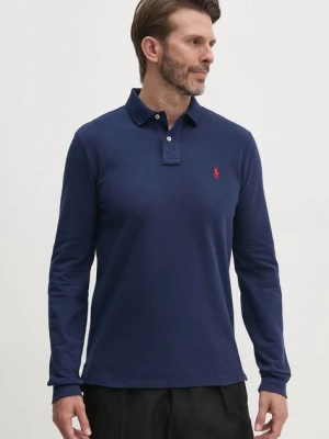 Polo Ralph Lauren longsleeve bawełniany kolor niebieski gładki