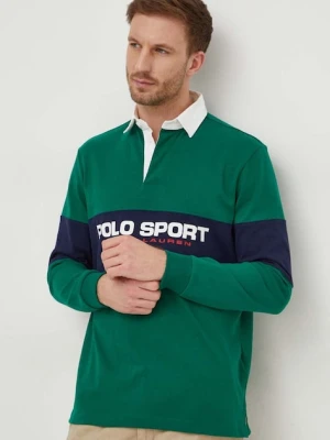 Polo Ralph Lauren longsleeve bawełniany kolor zielony gładki 710938458