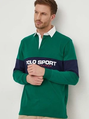 Polo Ralph Lauren longsleeve bawełniany kolor zielony wzorzysty