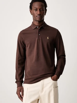 Polo Ralph Lauren longsleeve męski bawełniany z elastanem brązowy