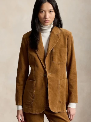 Polo Ralph Lauren marynarka jednorzędowa damska z bawełną brązowy