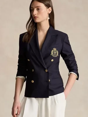 Polo Ralph Lauren marynarka wełniana kolor granatowy dwurzędowa gładka 211910403