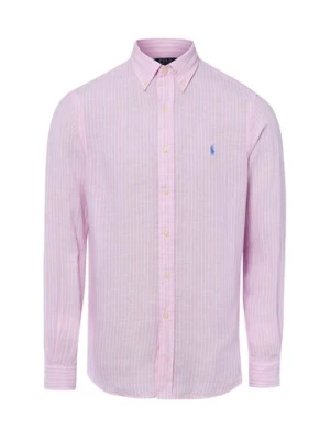 Polo Ralph Lauren Męska koszula lniana - Custom Fit Mężczyźni Modern Fit len (100%) różowy w paski,