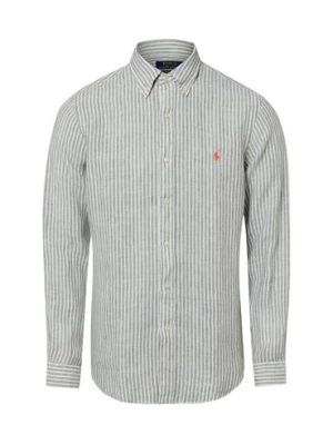 Polo Ralph Lauren koszula lniana - Custom Fit Mężczyźni Modern Fit len zielony | biały