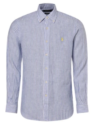 Polo Ralph Lauren Męska koszula lniana - Custom Fit Mężczyźni Modern Fit len niebieski w paski,