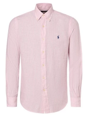Polo Ralph Lauren Męska koszula lniana - Custom Fit Mężczyźni Modern Fit len różowy|biały w paski,