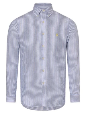 Polo Ralph Lauren Męska koszula lniana - Custom Fit Mężczyźni Slim Fit len niebieski|biały w paski,