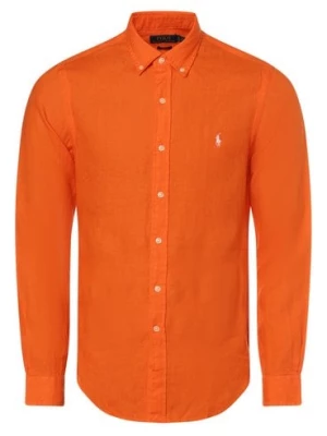 Polo Ralph Lauren Męska koszula lniana - krój slim fit Mężczyźni Slim Fit len pomarańczowy jednolity,